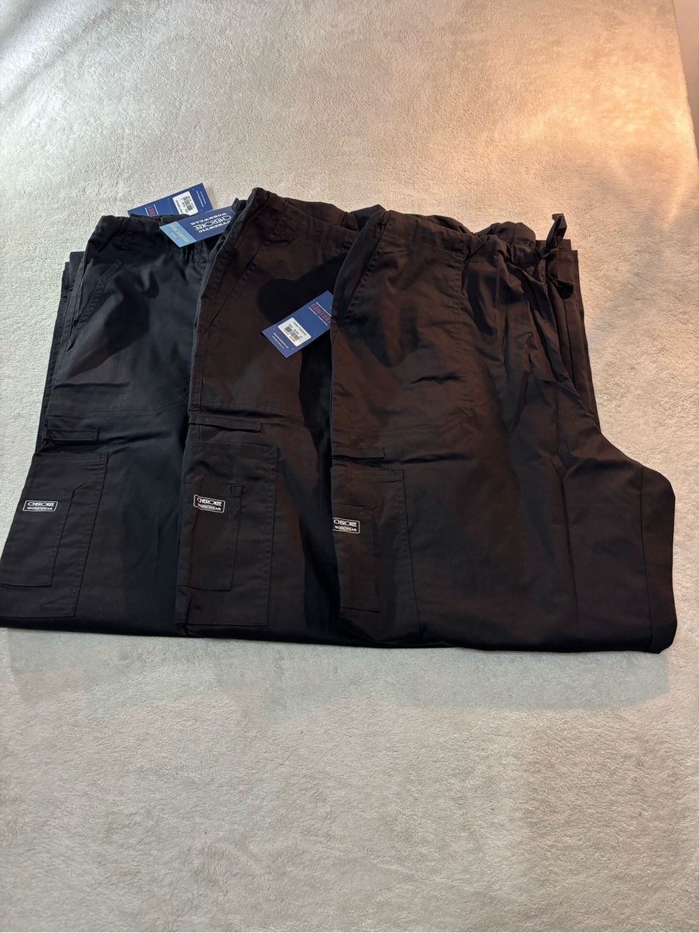 NEW Cherokee Workwear Black Scrub Pantts Large Drawstring Elastic Waist Set Of 3